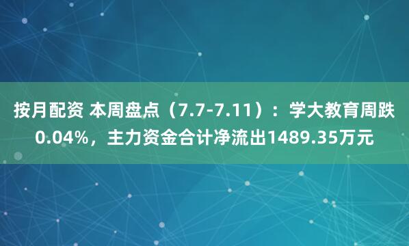 按月配资 本周盘点（7.7-7.11）：学大教育周跌0.04%，主力资金合计净流出1489.35万元